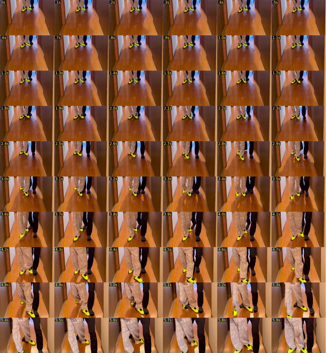 0秒から5.9秒までを0.1秒刻みで切り出した60フレームの足元グリッド画像
